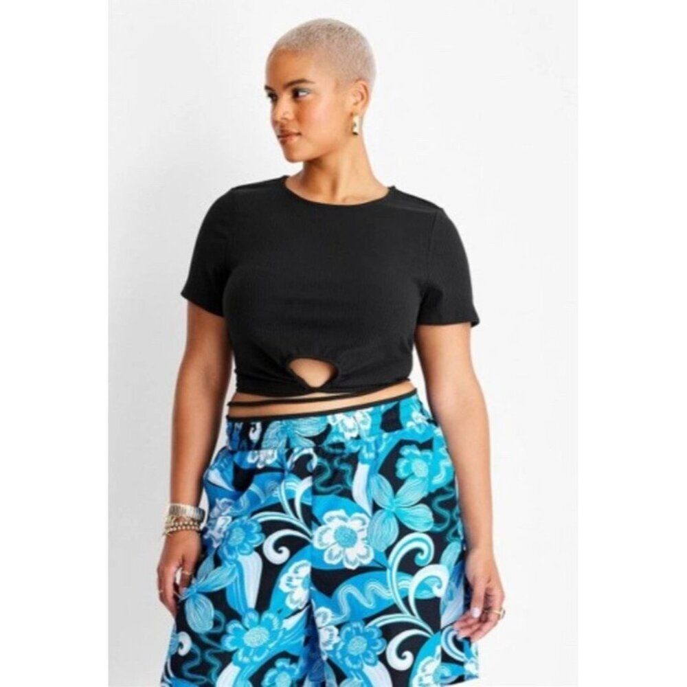 Future Collective x Alani Noelle Womens Large Wrap Around Waist Tie Crop Tee 572